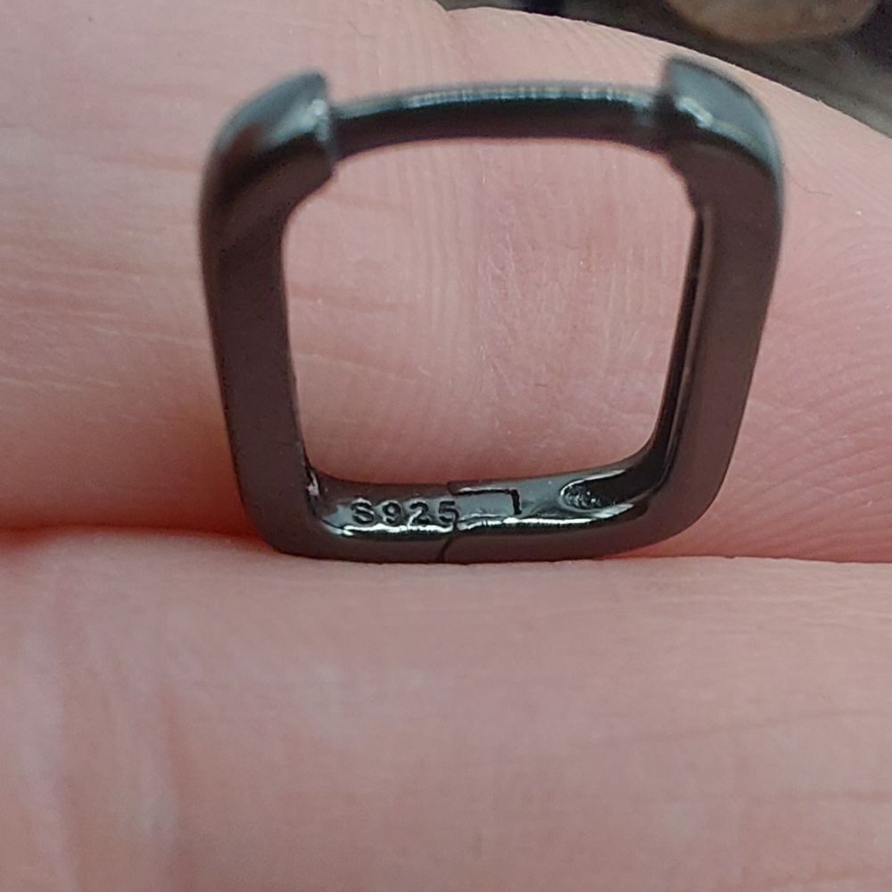 Gunmetal 925 Sterling Silver Rectangle Huggies Earrings - Picture 9 of 10